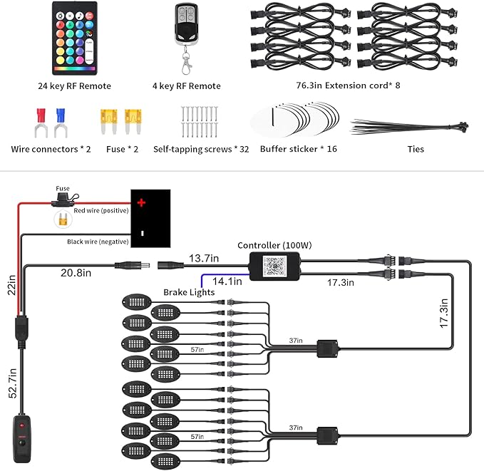 16 Pods Segmented Alloy RGB LED Rock Lights for Trucks Jeeps Trailer Pickup Offroad RV Boat UTV, Waterproof Shockproof Metal Underglow Kit with APP RF Control, Multicolor Neon Underbody Fender Light