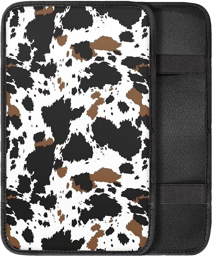 Automotive Center Console Armrest Cover, Cow Print Universal Armrest Box Protector with Elastic Bands,Car Interior Decor,Easy to Install