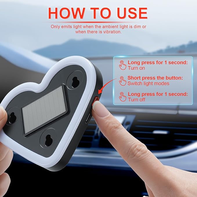 iFunyLED Car LED Interior Lights, Heart-Shaped Ambient Light for Windows, 5 Lighting Modes, Charging Through Type-c and Solar Energy, Car Decorations for Women Men, Pack of 1, (Red)