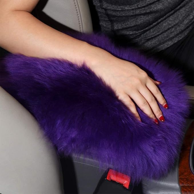 Auto Center Console Cover, Console Cover Armrest Pads, Warm Winter Sheepskin Wool Car Armrest Seat Box Pad Cushion Protector Universal Fit (Purple)