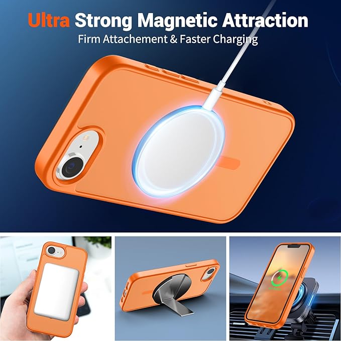 SUPFINE Magnetic for iPhone 17e Case/iPhone 16e Case with Screen Protector (Compatible with MagSafe) (Military Grade Drop Protection) Translucent Matte Shockproof Phone Cover,Starry Orange