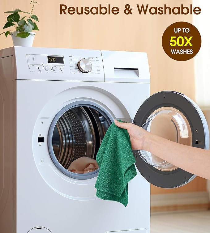 KitchLife Microfiber Cleaning Cloth Roll, 100 Pack - Tear-Away Microfiber Paper Towels, Lint-Free, Reusable, Washable for Kitchen, Car, Dishes, and Sensitive Surfaces (Forest Green)
