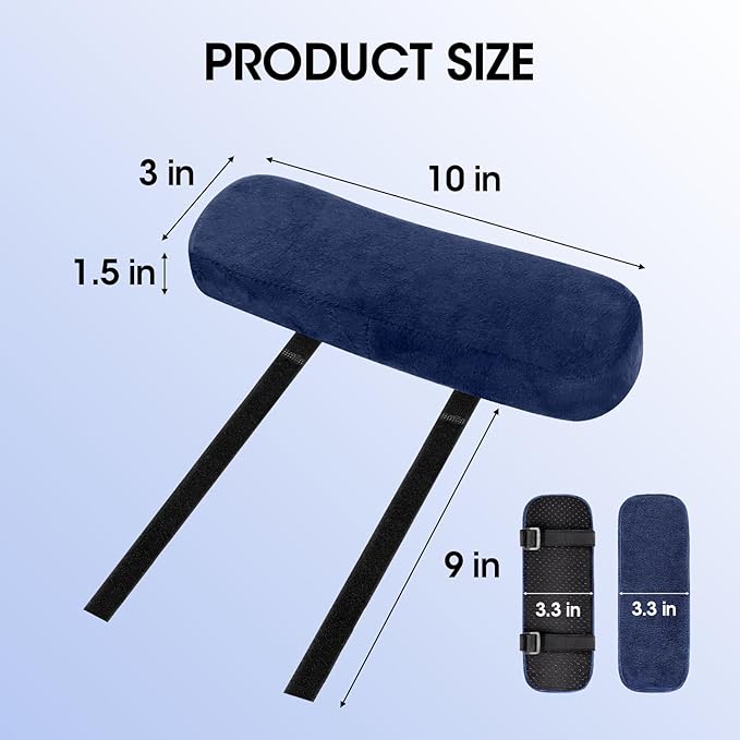 ZNCMRR 2 Pack Office Chair Armrest Pads Covers with Memory Foam Elbow Pillow for Forearm Pressure Relief, Black Arm Rest Covers for Office Chairs, Wheelchair, Comfy Gaming Chair(Blue)