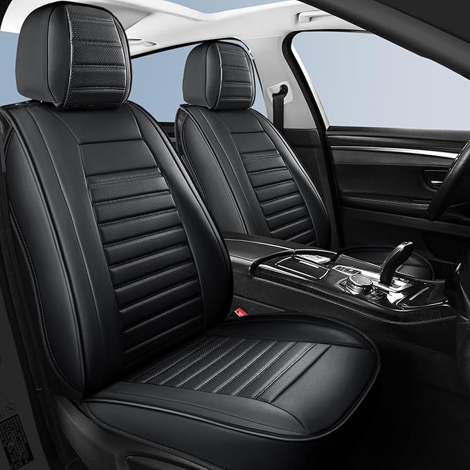 Car Seat Covers Full Set, Waterproof Faux Leather Automotive Seat Covers for Cars, Breathable Universal Car Seat Covers Protectors for Sedan SUV Truck (5 PCS Full Set, Black)