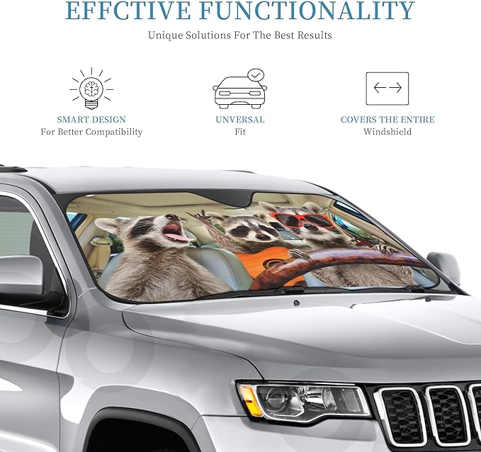 Begarm Three Funny Raccoons Animals Windshield Sun Shade for Car SUV Truck(51"" X 27.5"") Front Window Sun Shade Visor Shield Cover (Upgrade Hardened)