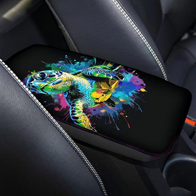 Dreaweet Car Armrest Cover Pad Center Console Cover Turtle Car Accessories for Women Men,Universal Armrest Cover for Car Center Console for Truck SUV Cars Sedan,Black