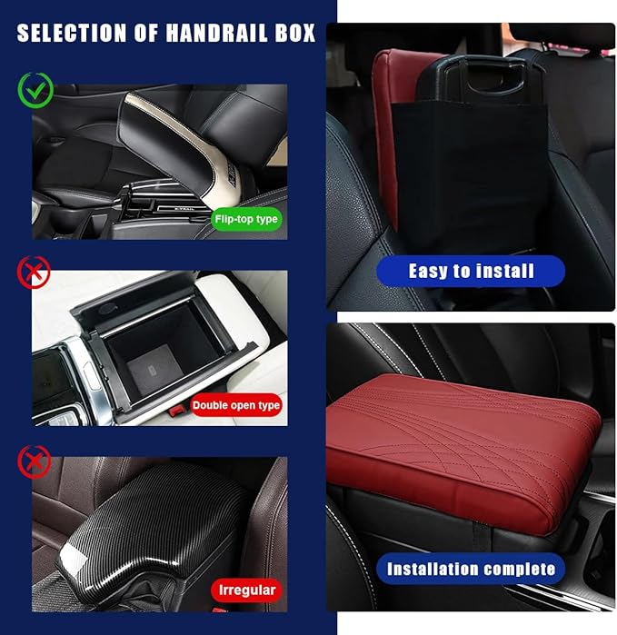 Ziciner Car Center Console Cover, Leather Memory Foam Armrest Cushion Protection Pad, Waterproof Hand Rest Pillow with Height Increase, Universal Accessory for Most Car (Wine Red #Angel)