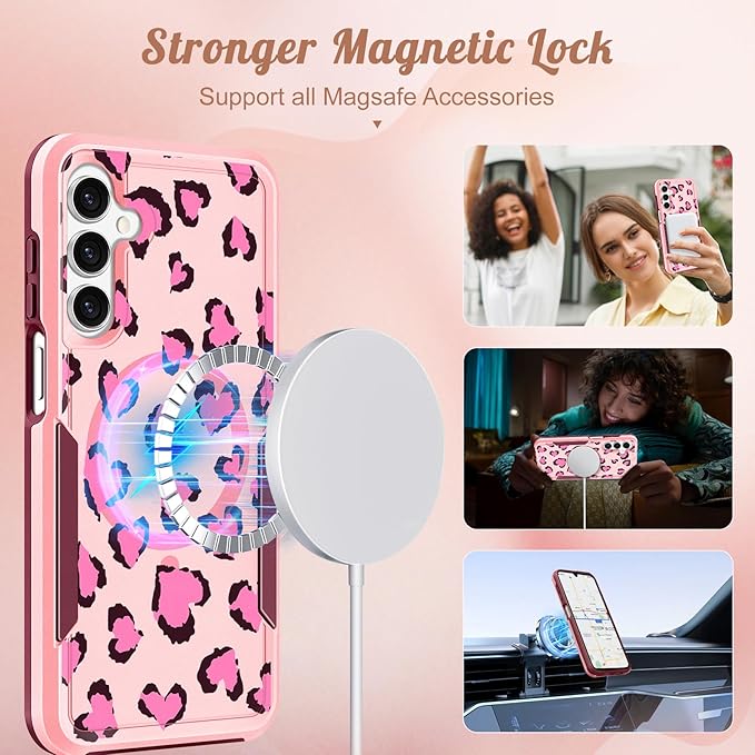 for Samsung Galaxy A14 5G Phone Case - Compatible with MagSafe Women Girls Cute Magnetic Protective Cover Fun Unique Girly Leopard Heavy Duty Shockproof Design for Samsung Galaxy A14 5G Cases