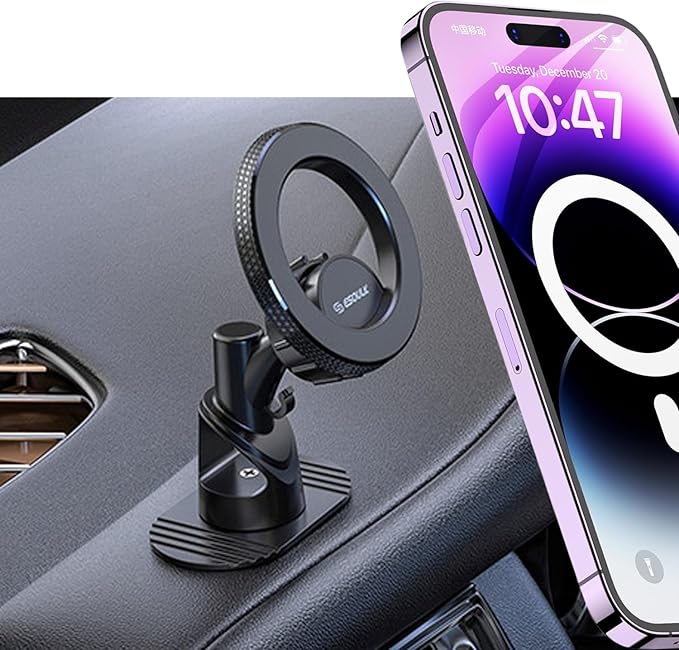 Esoulk Stick On Magnetic Car Phone Holder, Dash Mount Phone Holder, Phone Stand for Car Dashboard, MagSafe Car Mount, Hands Free Car Cell Phone Holder for iPhone17Pro/16/15/14/13/12 Series
