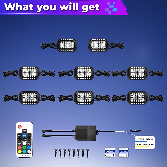 8 Pods 36 LEDs RGB Rock Lights Compatible with 12V Trucks Jeep UTV SUV ATV Boat Golf Cart,Waterproof, Multi-Color App/Remote Control Underglow Lights with Music Mode Plug and Play Easy Installation