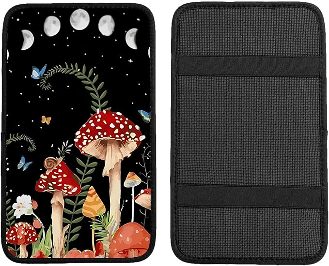 Red Mushroom Auto Center Console Pad,Soft Waterproof Car Center Console Cover Auto Armrest Seat Box Cover Protector for Most Vehicle SUV Truck Car