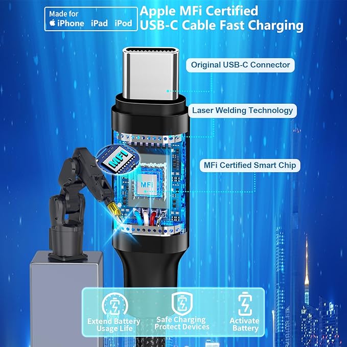 [Apple MFi Certified] iPhone 17 Car Charger Fast Charging, KYOHAYA 4-Port 90W USB-C&USB-A Power Cigarette Lighter PD/QC USB-C Car Charger + Type-C Braided Cord for iPhone 17/17 Pro/16/15/Galaxy/Pixel