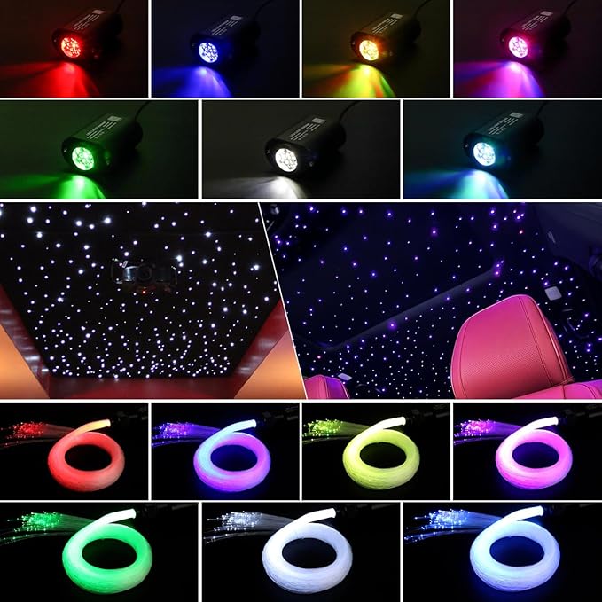 AKEPO Mini Size 6W Twinkle RGBW APP Fiber Optic Lights, Music Activated 150pcs 0.03in 6.5ft/2m Optical Fiber Star Ceiling Light Kit for Car Truck Headliner Star/Home