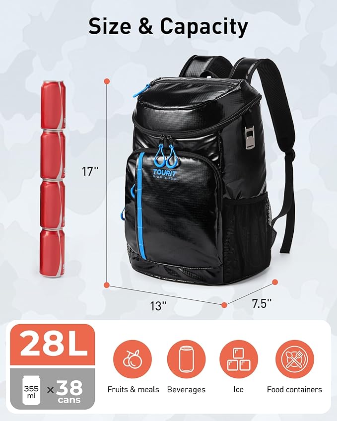 TOURIT Cooler Backpack 30 Cans Lightweight Insulated Backpack Cooler Leak-Proof for Men and Women