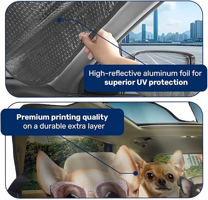 GENANY Chihuahua Dog Family Funny Windshield Sun Shade for Car SUV Truck (55x30 Inches), Sun Shade Windshield, Shades for Front Windows, Sunshade for Car Windshield, Spring Car Decor