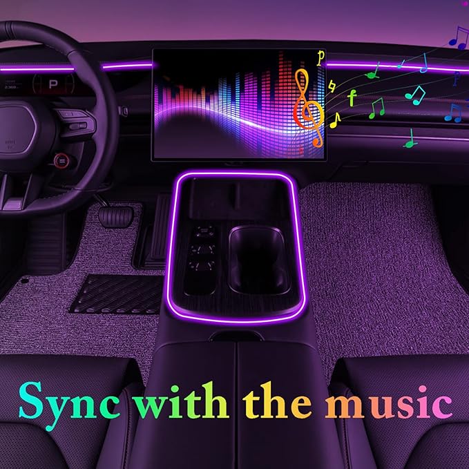 RGB LED Fiber Optic Car Interior Lights, APP Controlled Ambient Lighting Kit 236in, Music Sync, Dimmable, Timer Function, 5-in-1 Optical Fiber Ambient Light for Car Decoration, Universal Fit