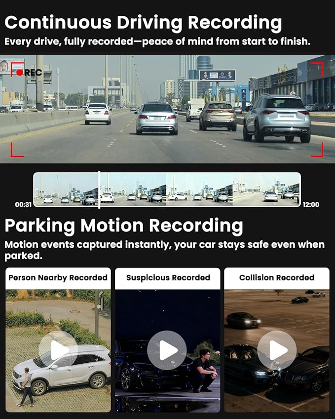 4G LTE Dash Cam with SIM Card, Live Streaming Car Security Camera Front & Cabin, 170° Wide Angle, Remote Viewing, 24/7 Parking Mode, AI Motion Alerts, 2-Way Talk, Anti-Theft & Vandalism Protection