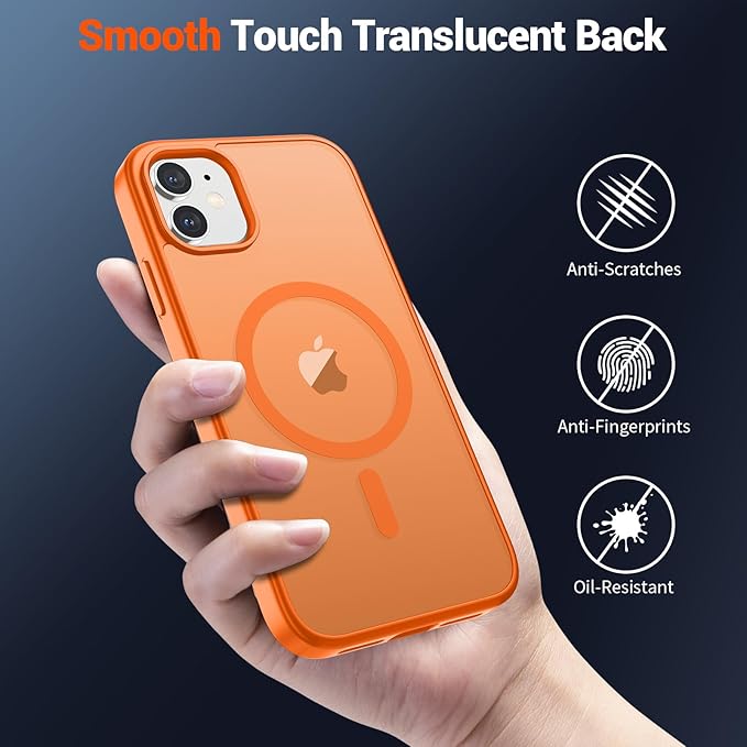 SUPFINE Magnetic for iPhone 11 Phone Case with Screen Protector (Compatible with MagSafe) (Military Grade Drop Protection) Translucent Matte Shockproof Phone Cover,Starry Orange