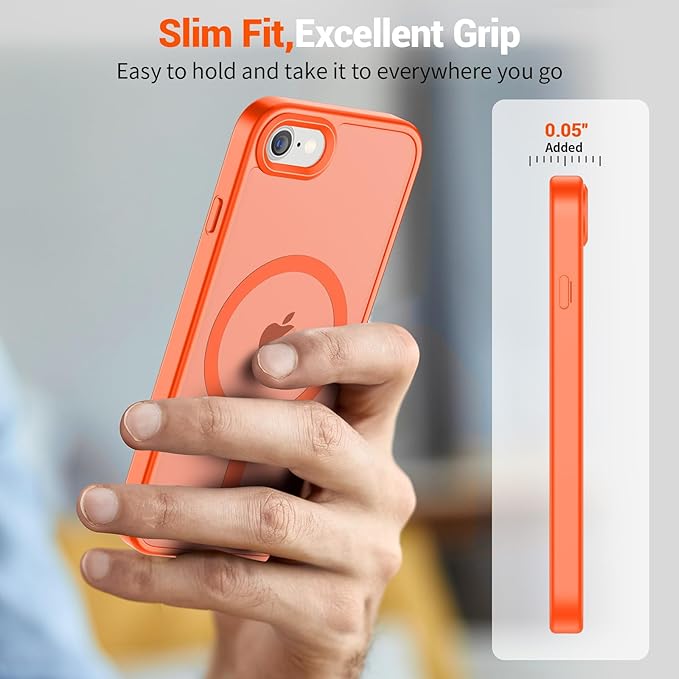 SUPFINE Magnetic for iPhone SE Case 2022 (3rd)/2020 (2nd),iPhone 8 Case(Compatible with MagSafe)(Military Grade Drop Protection) Slim Translucent Matte Phone Case,Orange