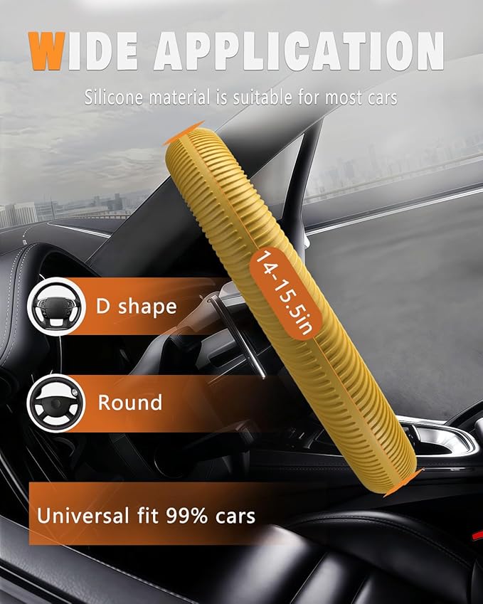 WOCOCN Car Steering Wheel Cover, Thin Anti-Skid Silicone Steering Wheel Cover for Men & Women, Universal Automotive Interior Accessories for Most Cars (Bright Yellow)