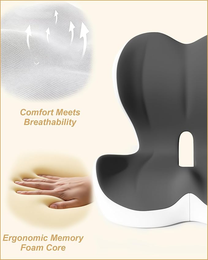 Lumbar Support Seat Cushion, Memory Foam Ergonomic Cushion for Sciatica, Hip & Tailbone Pain Relief – Office Chair, Car Seat, Gaming Chair for Long Hours Sitting & Drivers