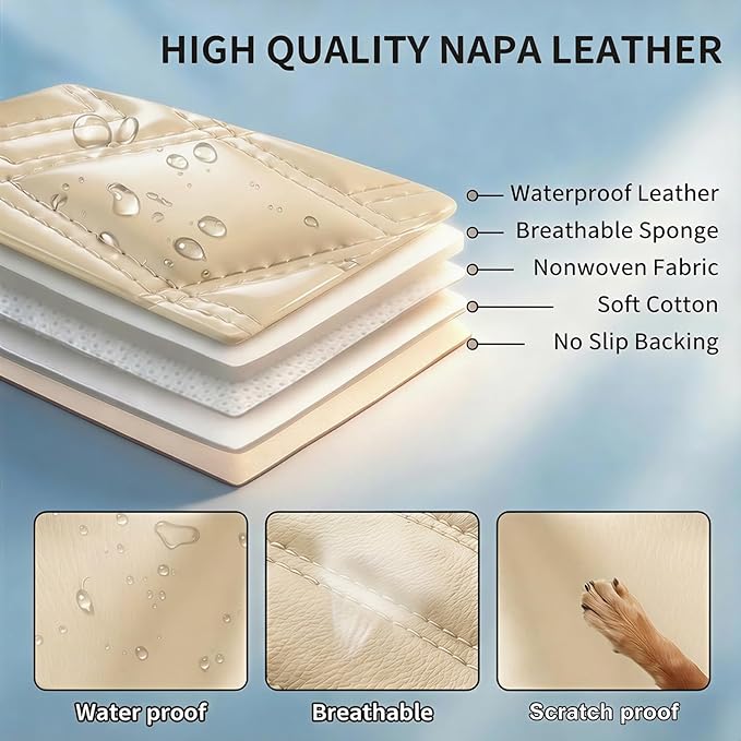 Fit for Equus Seat Covers Compatible with Hyundai Equus 2011-2016 - Waterproof Breathable Leather Automotive Seat Cushions Protector,Airbag Compatible,Full Set 5 Seats(Beige)