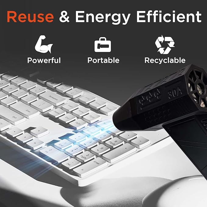 Compressed Air Duster - 130000RPM Brushless Cordless Blower, 5000mAh Rechargeable, 3-Speed Mini Duster with Fast Charging for Computer, Keyboard, Car, Home Cleaning