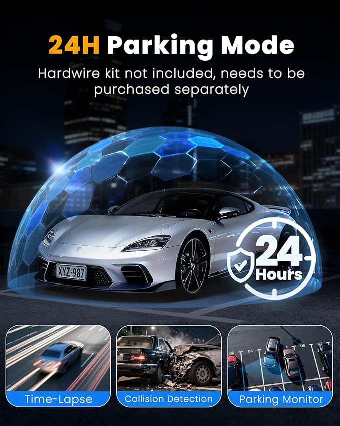 4 Channel 360° Dash Cam Front Rear Inside & Left Right,4K+1080P*3 FHD Car Camera,5GHz WiFi & App Control,8 IR Lamps Night Vision,24H Parking Mode,G-Sensor,Loop Recording,Includes 64GB SD Card（Black）