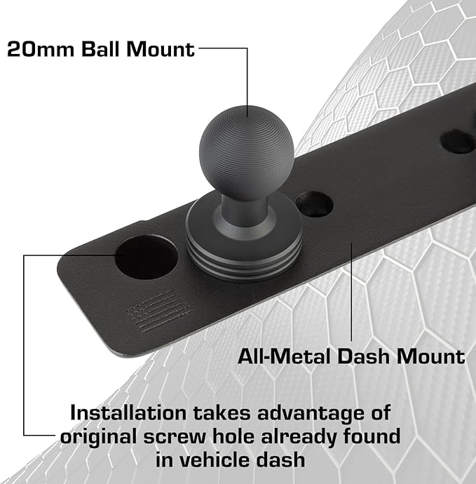 Bulletpoint Dash Mount Cell Phone Holder Compatible with 2013-2018 RAM Truck & 2019+ RAM 1500 Classic 20mm Ball Mount - Compatible with iPhone and Android Smartphones (Dual Ball with 1 Phone Holder)