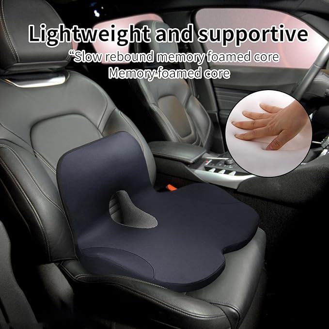 Ergonomic Car Seat Cushion - Non Slip Lumbar Support Pillow for Correction, Soft Foam with Full Back Support, Chair Pad for Women Men Hips Office Driving Home Travel Comfort