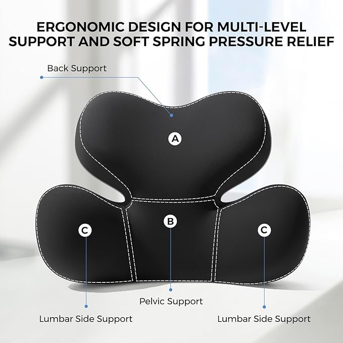 BEBAS Lumbar Support Pillow for Car, Ergonomic Memory Foam Back Cushion for Driving, Lower Back Support for Pain Relief, Lumbar Cushion for Car Seats, Office Chairs, Wheelchairs - Black