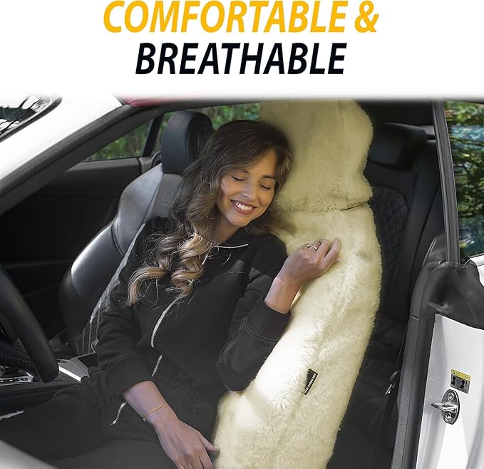 ZONETECH Sheepskin Seat Covers Fuzzy Car Seat Covers Tan Australian Merino Wool Fluffy Fur Auto Accessories All Season Protection for Your Seats Universal Fits Most Car SUV Airbag Compatible 4-Pack
