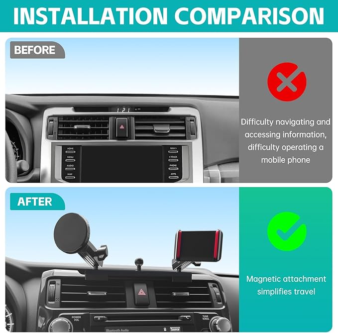 Upgraded Magnetic Phone Mount for 2010-2024 Toyota 4Runner Accessories, Magsafe Dash Phone Holder Multi-Mount Phone Stand with Three Mounting Positions for Smartphone for 4-Runner Accessories