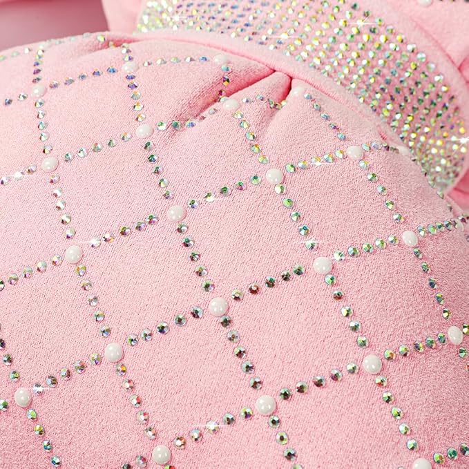 Car Headrest Pillow Pink Sparkly Bling Rhinestone Accessories for Women Bow Seat Neck Support Pillow for Travel Driver Chair Head Rest 2pcs