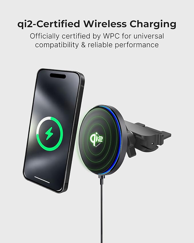 Qi2 15W Wireless Car Charger CD Mount for MagSafe - Magnetic Wireless Charger - Built in on/Off Switch for Charging - Fast Charging & Compatible with iPhone 17 16 15 14 13 12 Series