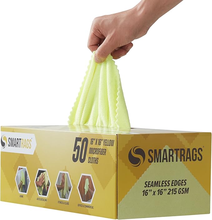 Arkwright Smart Rags Microfiber Cleaning Cloths, Pallet of 8000, Lint Free 215 GSM Reusable Towels for Auto, Office and Household Cleaning, 16 x 16 in, Yellow
