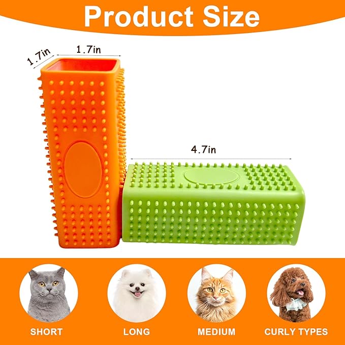 2pcs Pet Hair Remover, Dog Cat Block Roller Cleaner, Car Carpet Cleaner Brush for Small Animals, Pet Hair Removal Tool for Interior, Furniture, Sofa, Car Seat (Orange+Green)