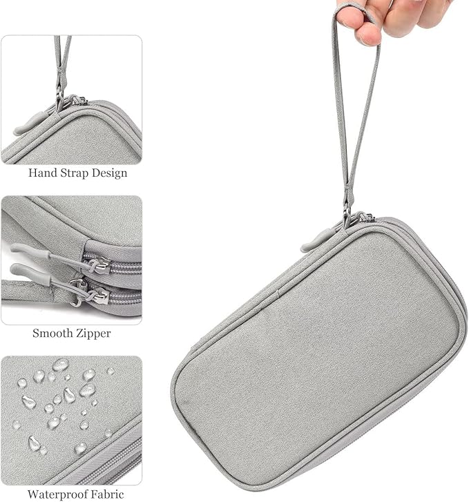 Electronic Organizer Bag, Waterproof Portable Electronic Organizer Travel Accessories Cable Bag Universal Cord Storage Case for CableCord Storage Double Layer - Gray, Large