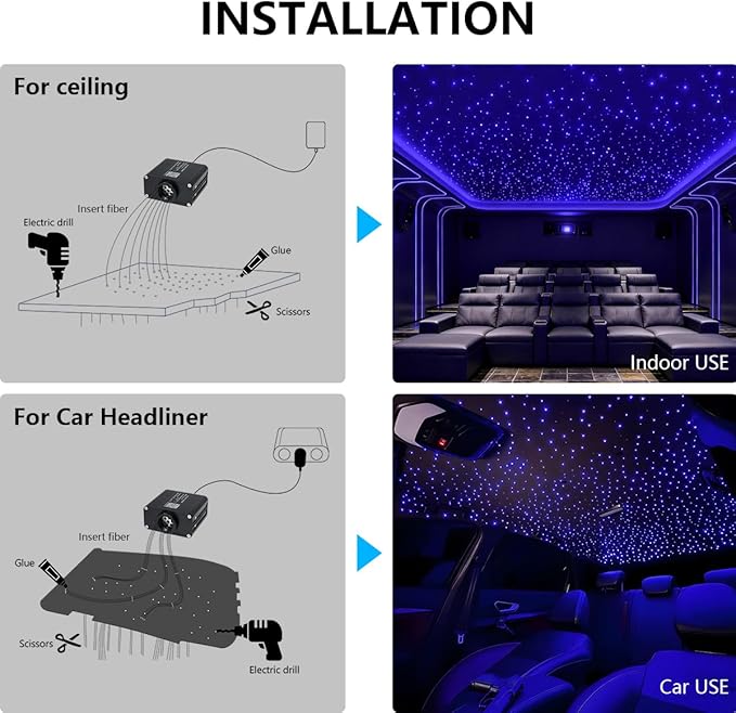 Twinkle Starlight Headliner Light,16W 650pcs 9.8ft LED Star Ceiling Fiber Optic Light Kit APP/Remote Control for Car/Home/Party