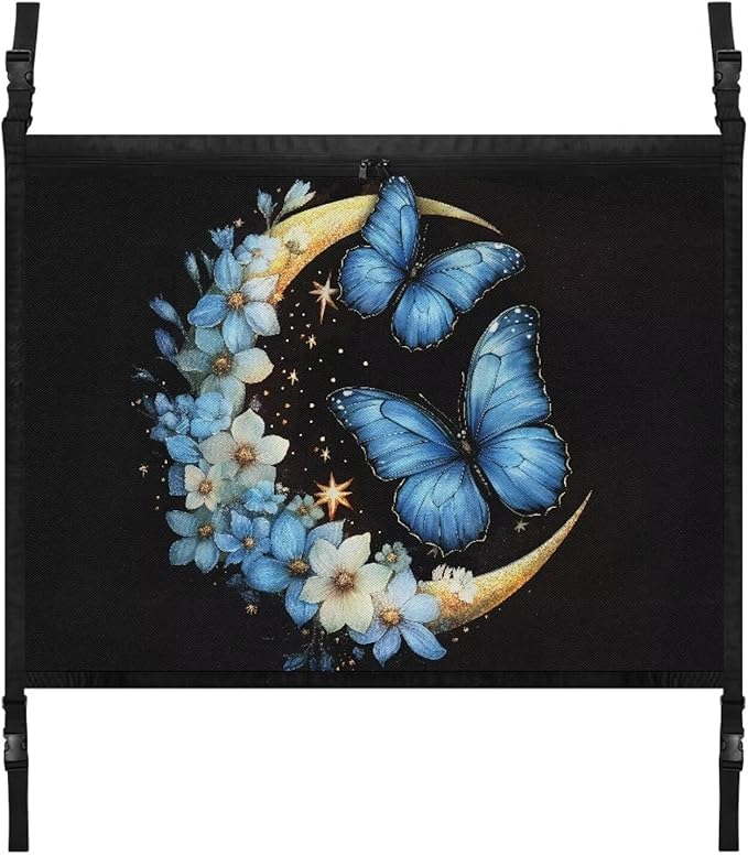 Generic Butterfly Moon Ceiling Storage Net Pocket Car Roof Interior Cargo Net with Zipper, Double-Layer Mesh Roof Organizer, Breathable Mesh Bag, SUV Sundries Storage Pouch