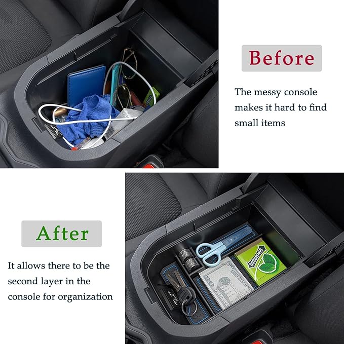 JDMCAR Center Console Tray Organizer Compatible with Toyota RAV4 Accessories 2019-2024 2025, and 2021-2025 RAV-4 Prime Armrest Insert Container ABS Material Secondary Storage Box-Blue