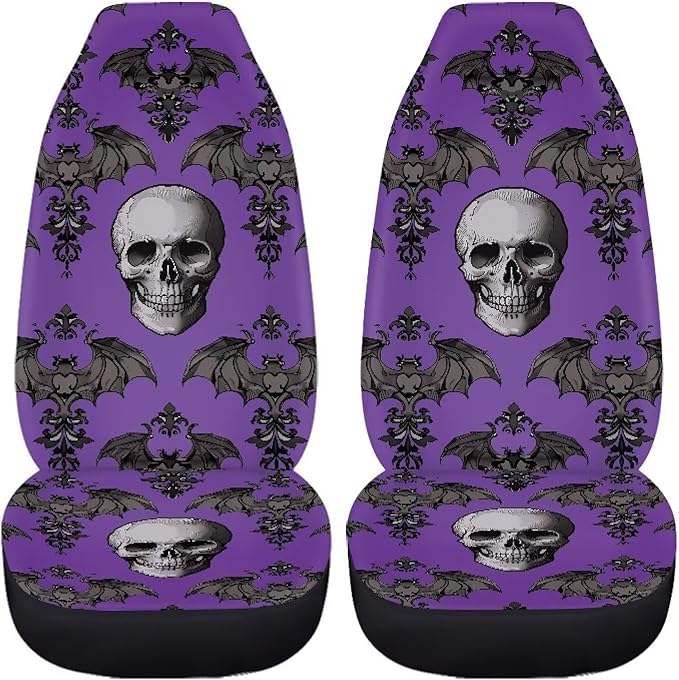 Halloween Skull Bat Car Seat Cover, Non-Slip Auto Front Seat Covers Automobile Seats Protectors Car Accessories for Vehicle, Cars, Sedan, Truck, SUV, Van