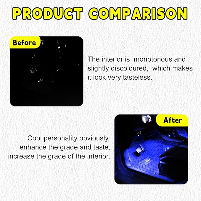 Car LED Strip Light, 48 LEDs RGB Neon Interior Atmosphere Lights, 12V Under Dash Ambient Night Light, USB Port Auto Interior Decorative Lamp, Universal Car Accessories (Blue)
