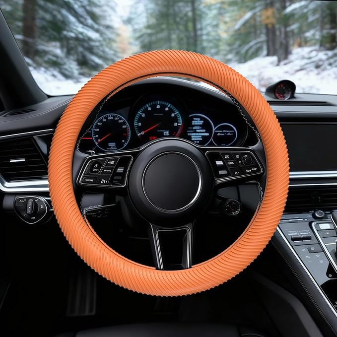 WOCOCN Car Steering Wheel Cover, Thin Anti-Skid Silicone Steering Wheel Cover for Men & Women, Universal Automotive Interior Accessories for Most Cars (Dark Orange)