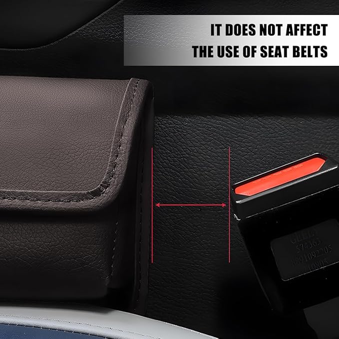 Car Seat Gap Filler Organizer, Leather Vehicle Side Seat Gap Storage Box with Lid for Phone Key Card, L-Capacity Auto Interior Organization, Universal for SUV Sedan Truck (Brown)