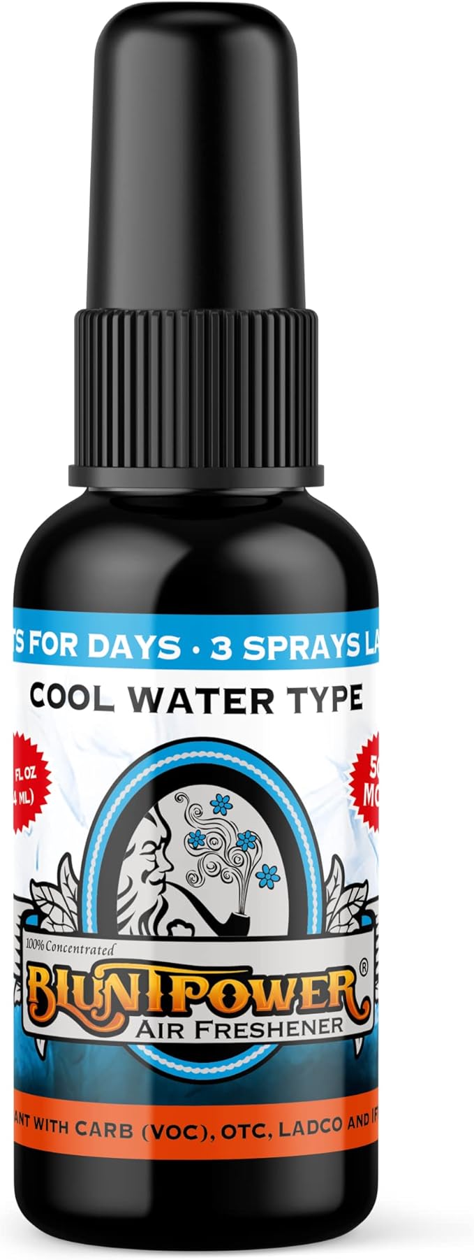 BluntPower (Cool Water, 1 Pack) Concentrated Air Freshener for Room and Car Spray - Oil-Based Diffuser Spray Bottle - Long-Lasting Bathroom Spray, Car Freshener, & Odor Eliminator Spray