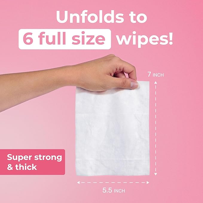Impossibly Compact Travel Flushable Wipes - 99.5% Water and Aloe - Safe for Sensitive Skin - Travel Essentials for Adults, Kids & Babycare, Rose, 8 Pack 48 Wipes
