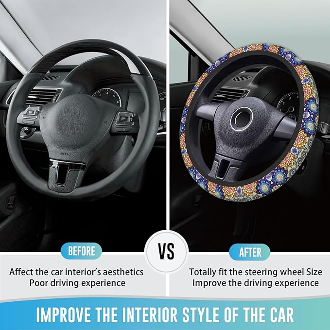 Elastic Steering Wheel Cover Car Accessories Cute Universal 15 Inch Absorbing Sweat Non-Slip Breathable for Woman - Boho Floral