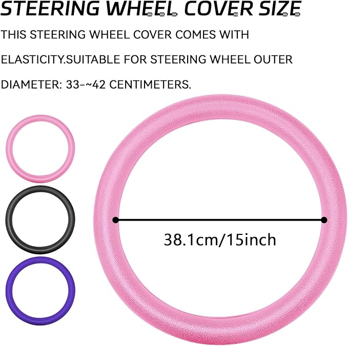 Car Steering Wheel Cover, Silicone Non-Slip Steering Wheel Protector, 13/14/15/16 inch Ultra Thin Steering Wheel Protective Covers for Women Men, Universal Vehicle Accessories (Pink)