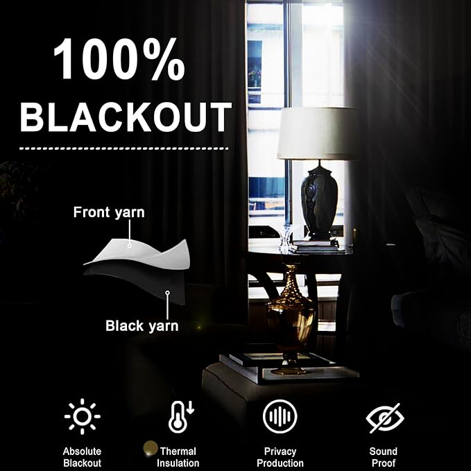 XWZO 100% Blackout Curtains 54 Inches Long with Tiebacks- Thermal Insulated & Energy Efficiency Window Draperies Grommet Top with Black Liner for Bedroom/Living Room, Brown, W42 x L54, Set of 2